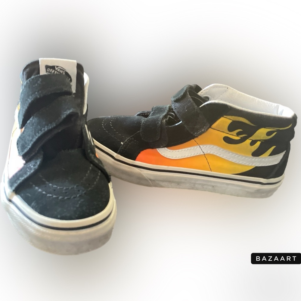 VANS - KIDS MID SKOOL V REISSUE SHOES SNEAKERS | BLACK (HOT FLAME) Size 2